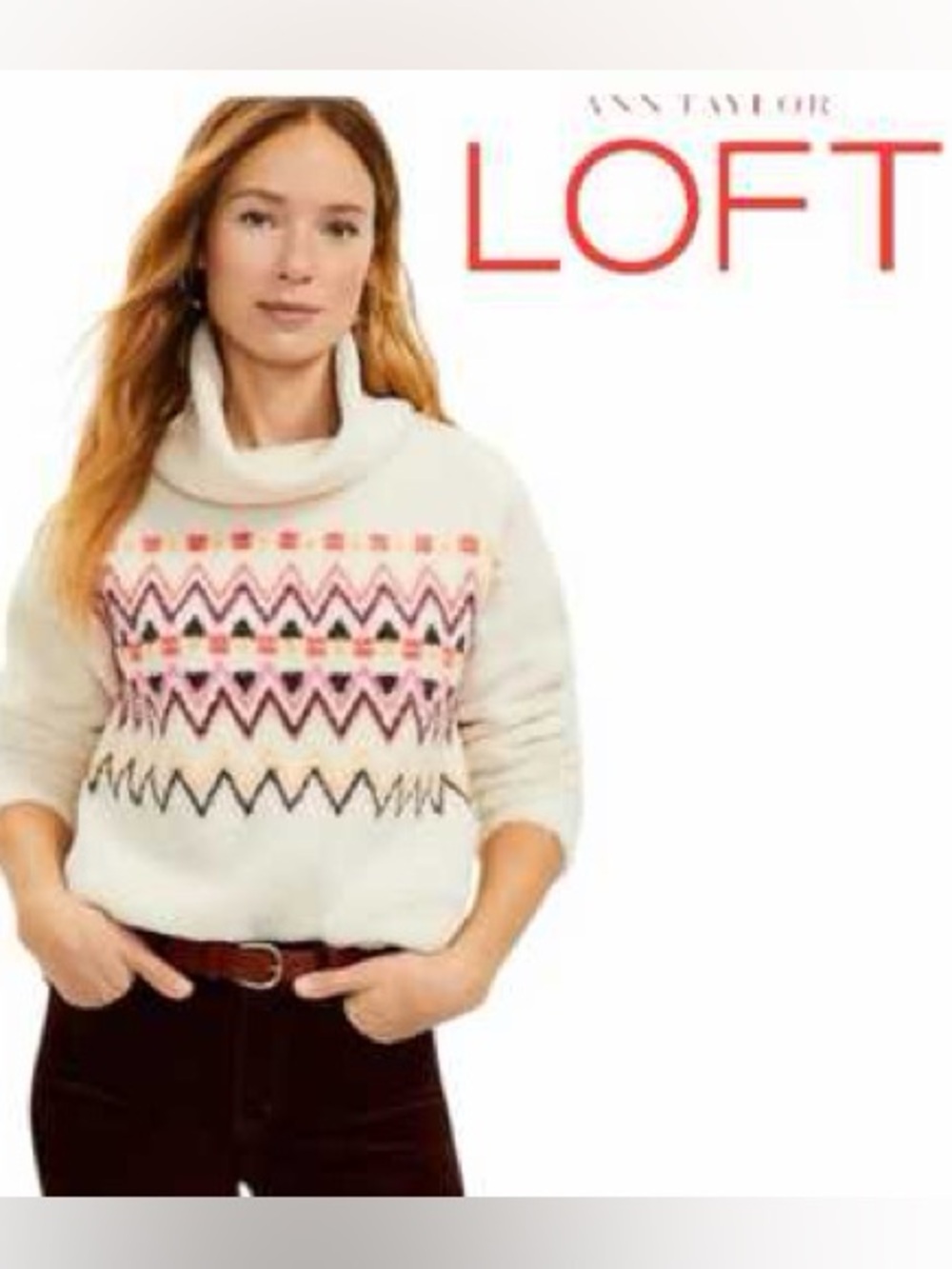 LOFT Fair Isle Southwestern Sherpa Funnel Neck Sweater Size L